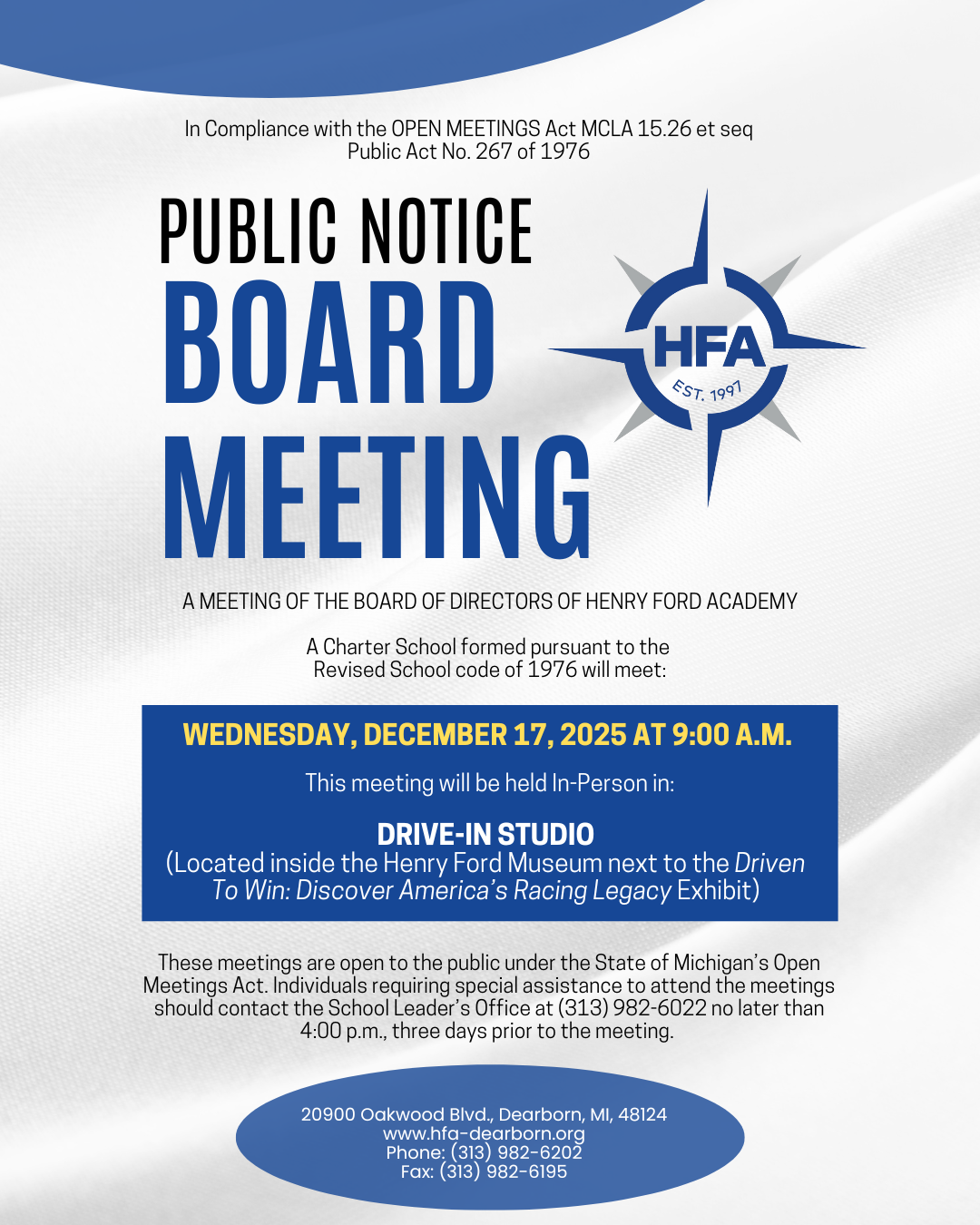 Public Notice - Board Meeting, 12/17/25
