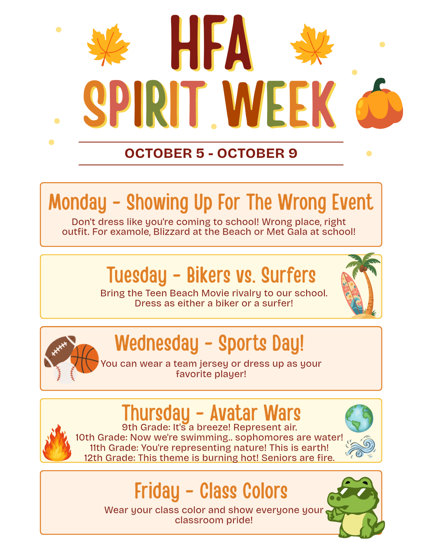 Spirit Week Information.