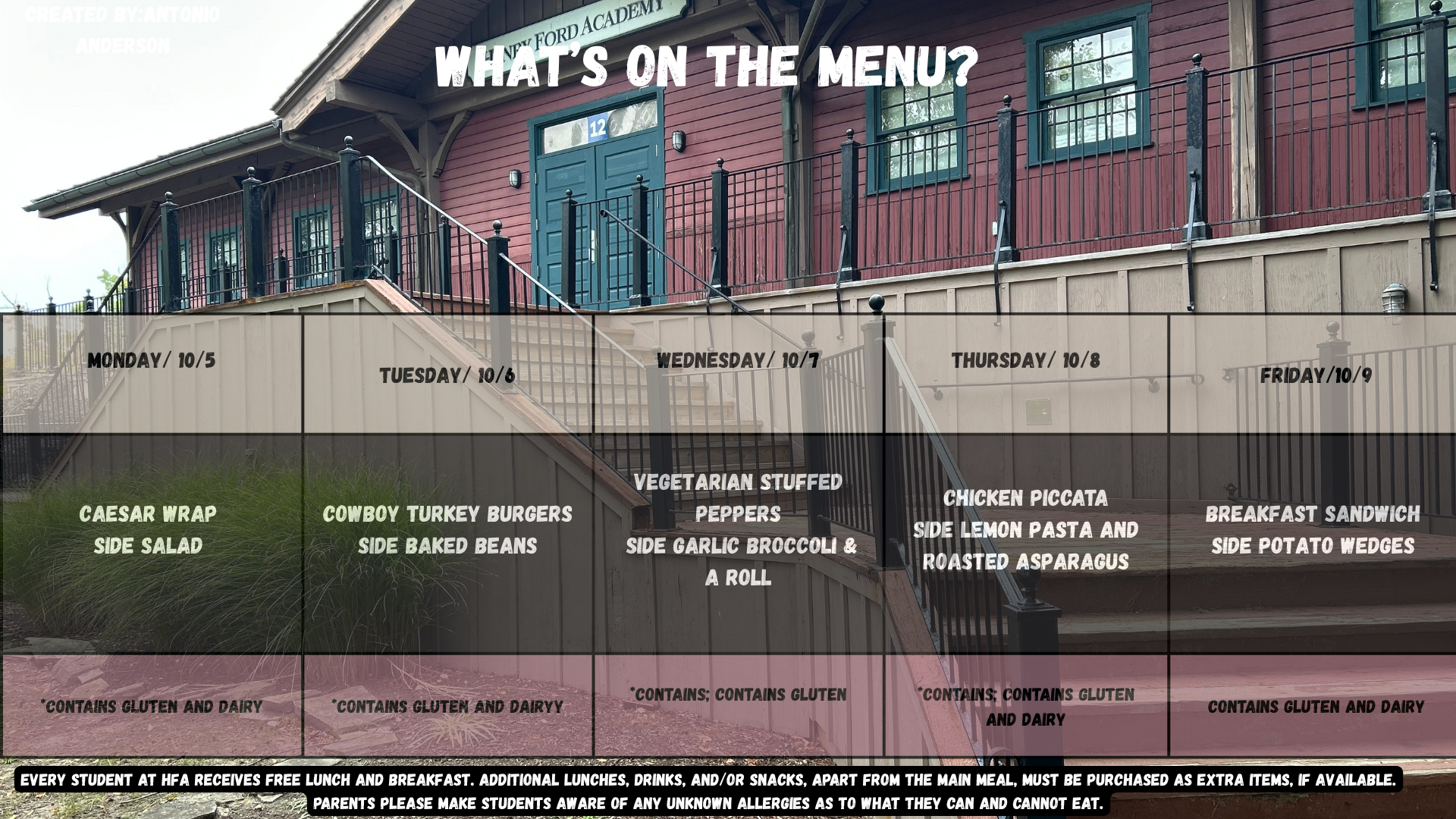 Lunch Menu October 5th - October 9th