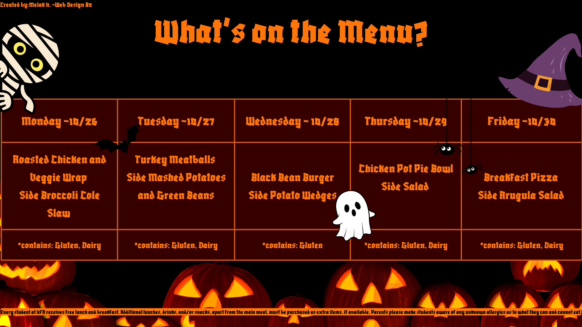 Lunch Menu October 26th - October 30th